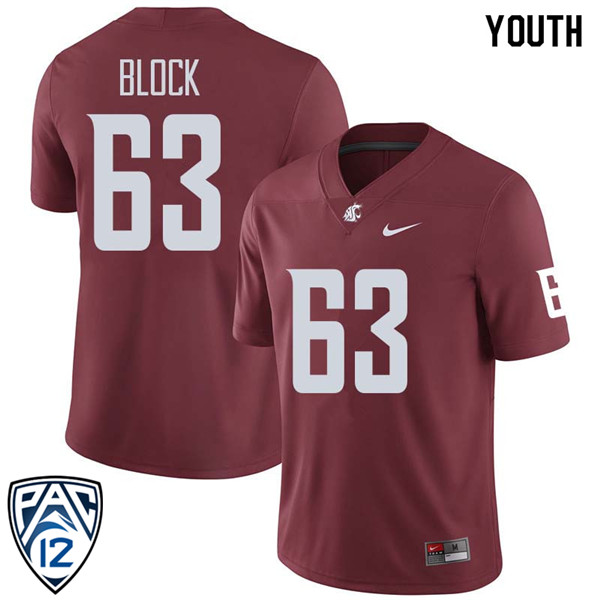 Youth #63 Karson Block Washington State Cougars College Football Jerseys Sale-Crimson